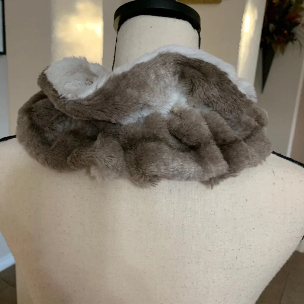 Brown and white faux fur scarf